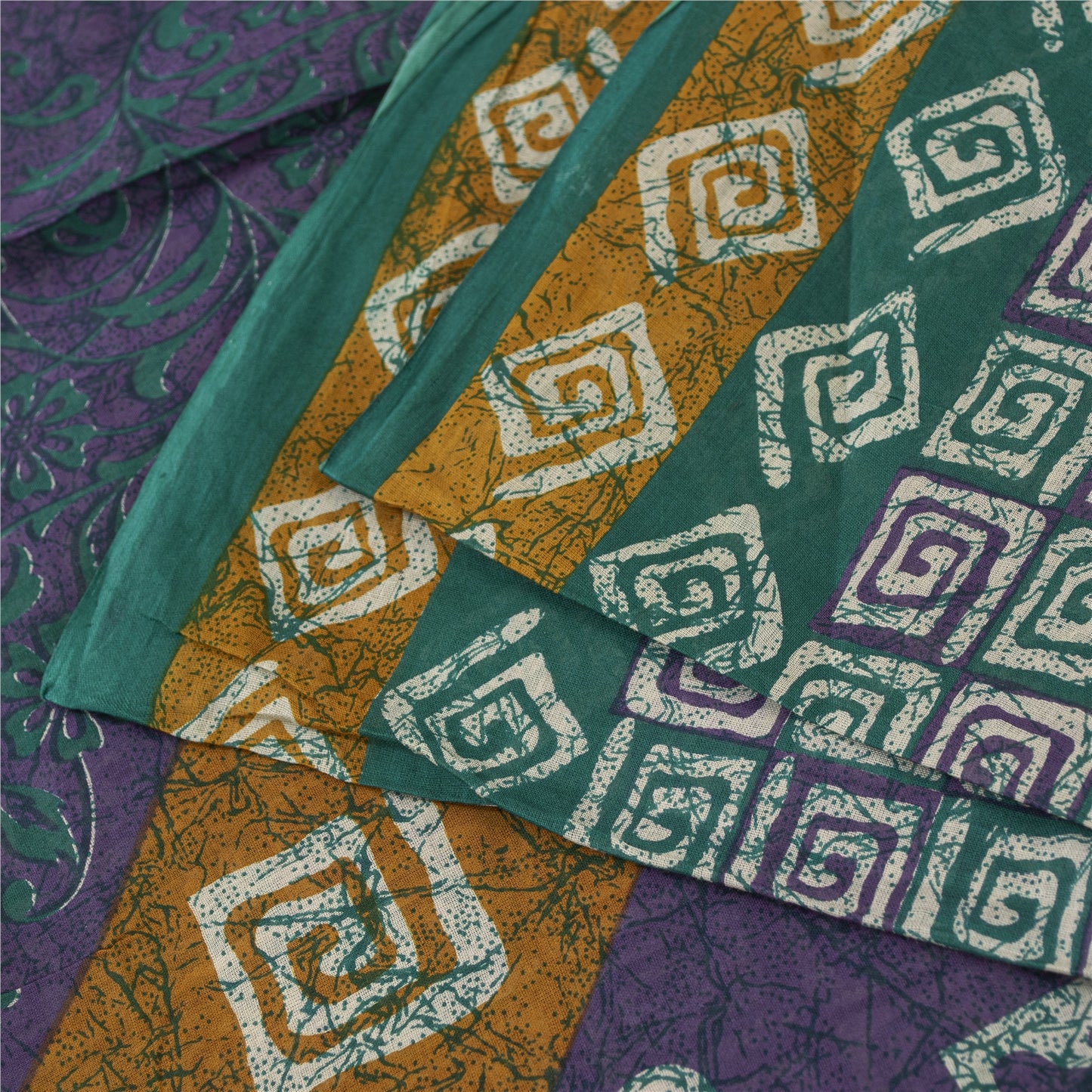 Sanskriti Vintage Sarees Indian Green Pure Cotton Printed Sari 5+yd Craft Fabric