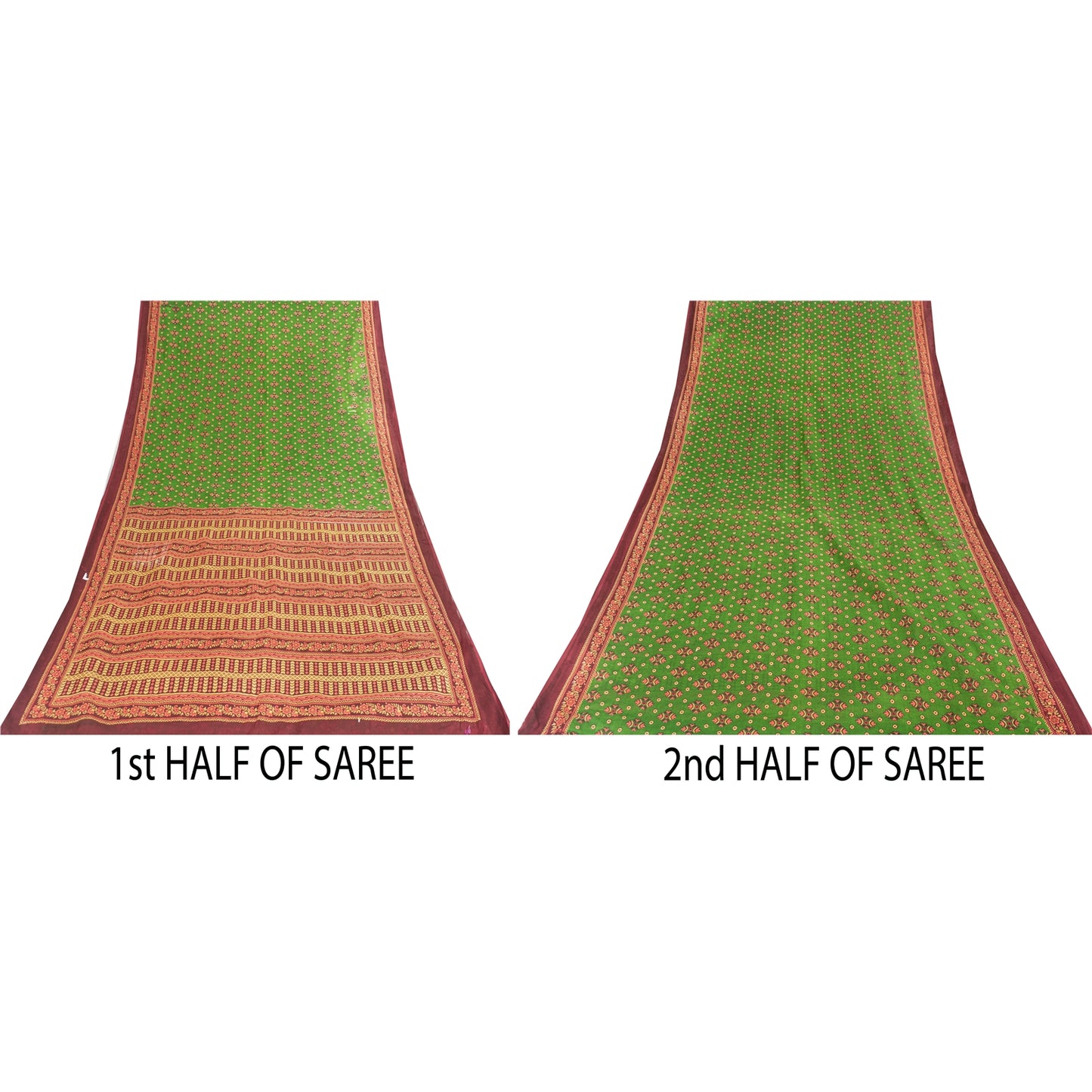 Sanskriti Vintage Sarees Indian Green Pure Cotton Printed Sari 5+yd Craft Fabric