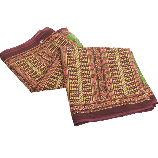Sanskriti Vintage Sarees Indian Green Pure Cotton Printed Sari 5+yd Craft Fabric