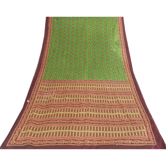 Sanskriti Vintage Sarees Indian Green Pure Cotton Printed Sari 5+yd Craft Fabric
