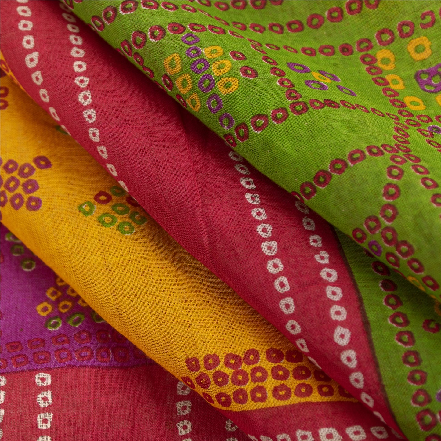 Sanskriti Vintage Sarees Red Bandhani Printed Pure Cotton Sari 5+yd Craft Fabric