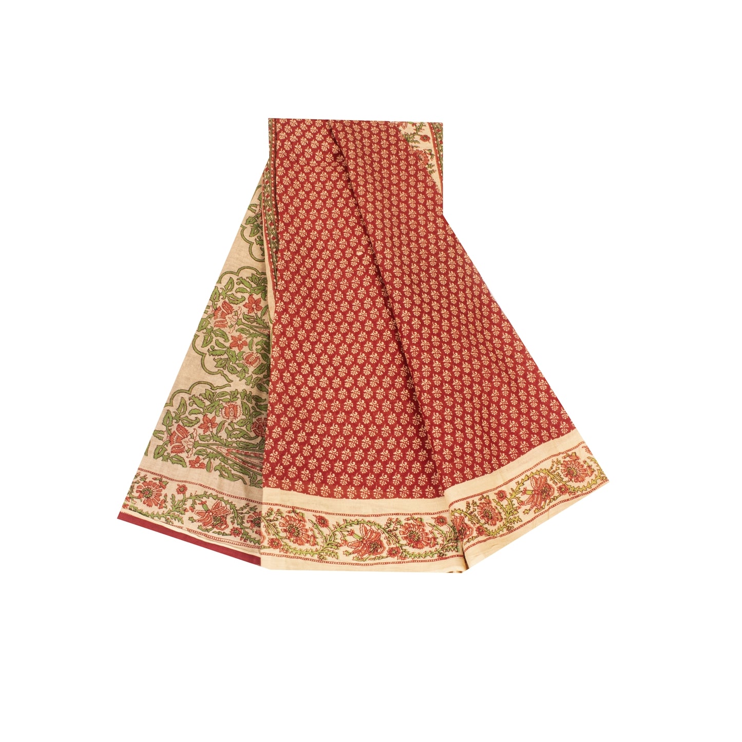 Sanskriti Vintage Sarees Indian Red Pure Cotton Printed Sari 5+yd Craft Fabric