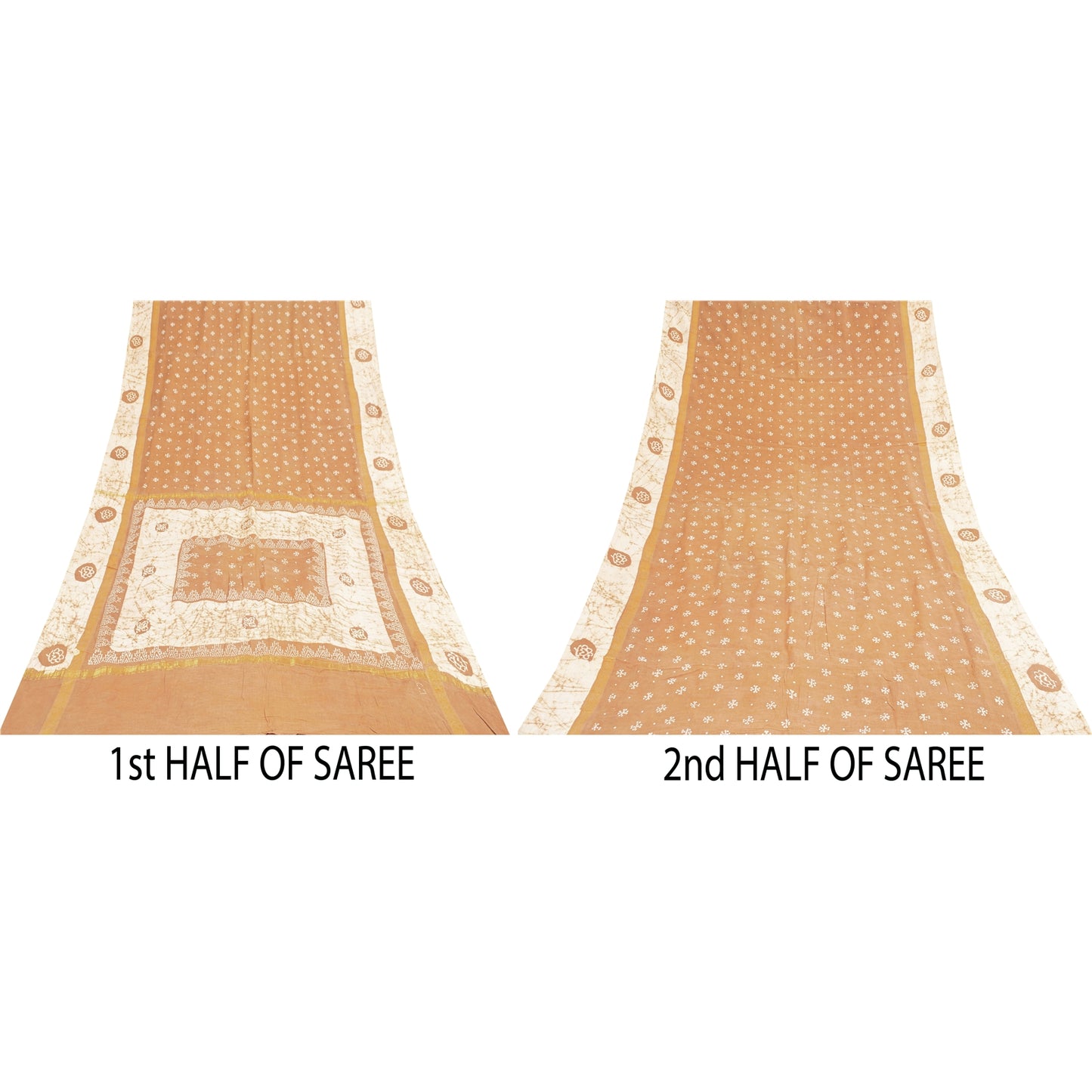 Sanskriti Vintage Sarees Brown Batik Batik Pure Cotton Sari 5+yd Craft Fabric