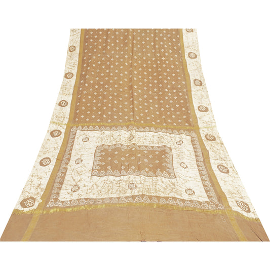 Sanskriti Vintage Sarees Brown Batik Batik Pure Cotton Sari 5+yd Craft Fabric