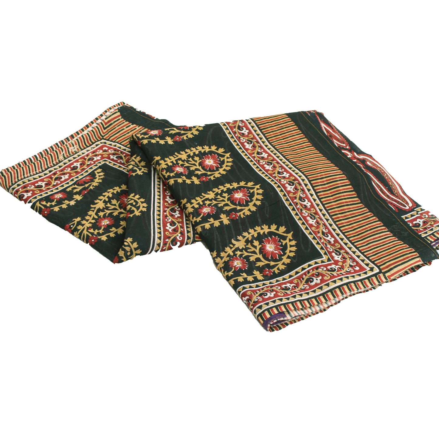 Sanskriti Vintage Sarees Black & Red Pure Cotton Printed Sari 5+yd Craft Fabric