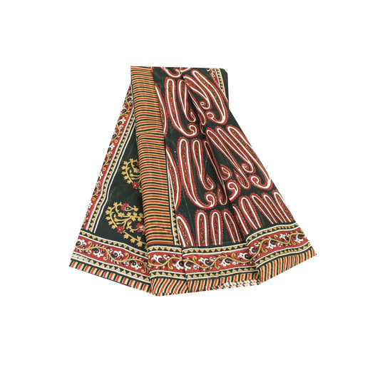 Sanskriti Vintage Sarees Black & Red Pure Cotton Printed Sari 5+yd Craft Fabric