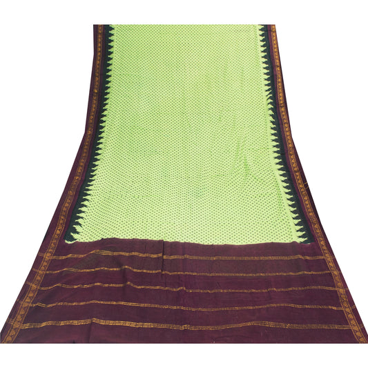 Sanskriti Vintage Sarees Green & RedPure Cotton Printed & Zari Woven 5+yd Fabric