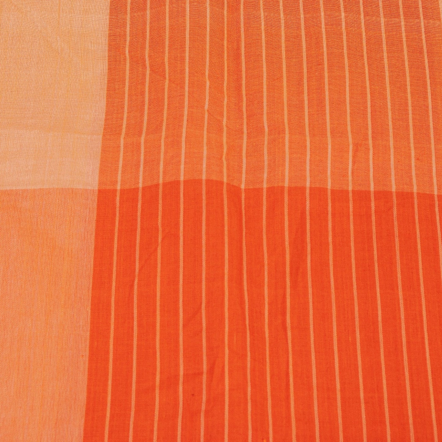 Sanskriti Vintage Sarees Orange & Peach Pure Cotton Check Lines Woven 6+yd Sari