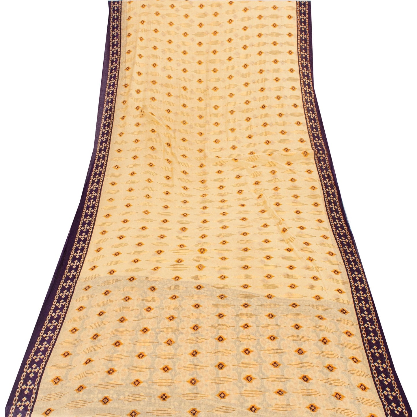 Sanskriti Vintage Sarees Pure Cotton Cream Floral Printed 8+yd Sari Craft Fabric