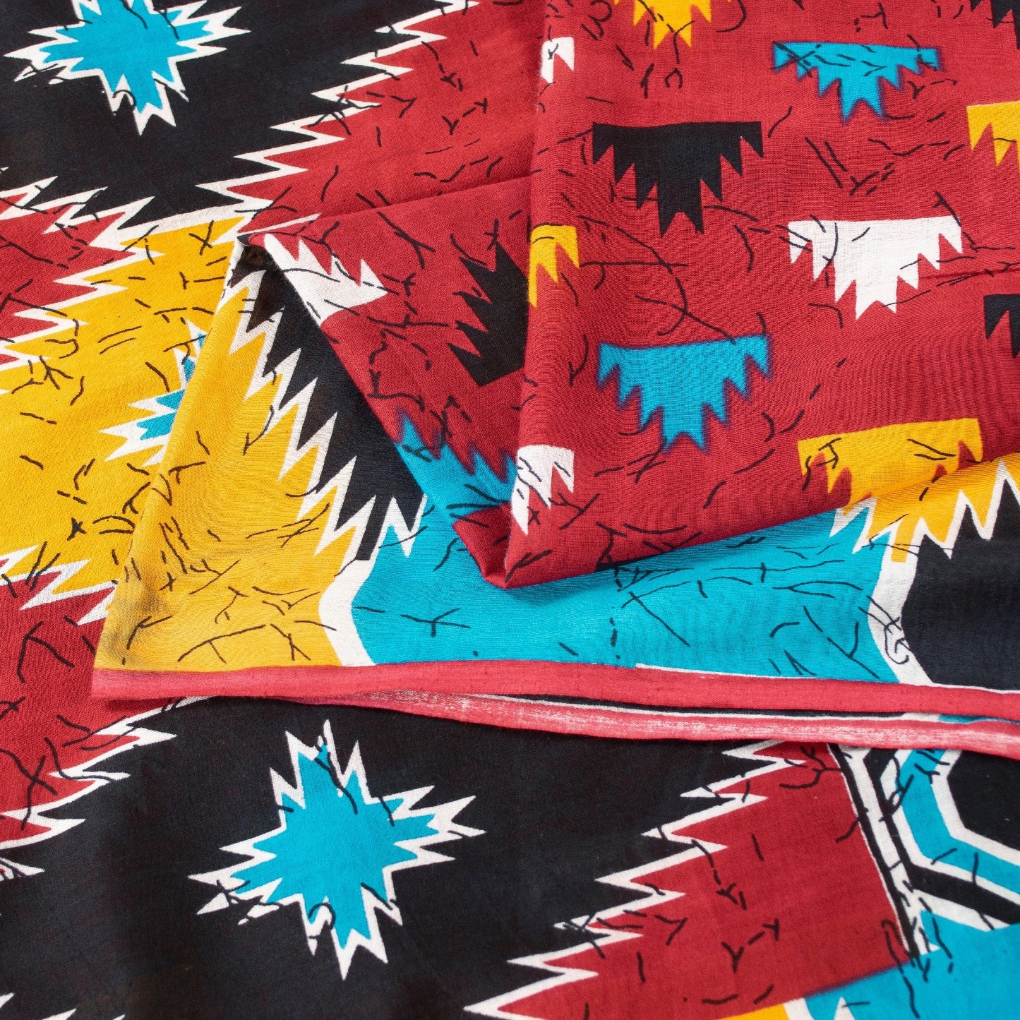 Sanskriti Vintage Sarees Red Pure Cotton Geometric Print 5+yd Sari Craft Fabric