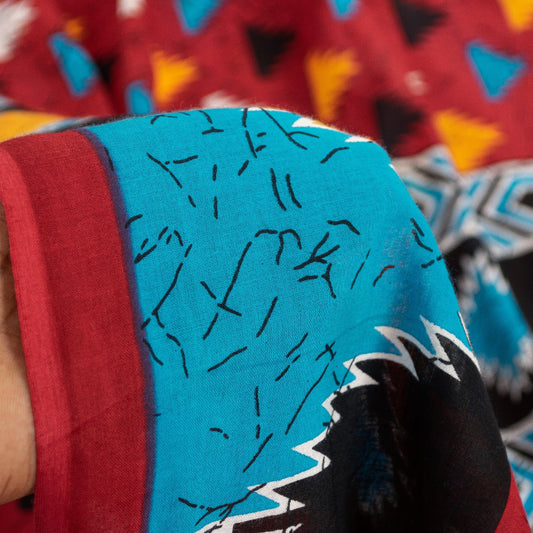 Sanskriti Vintage Sarees Red Pure Cotton Geometric Print  5+yd Sari Craft Fabric