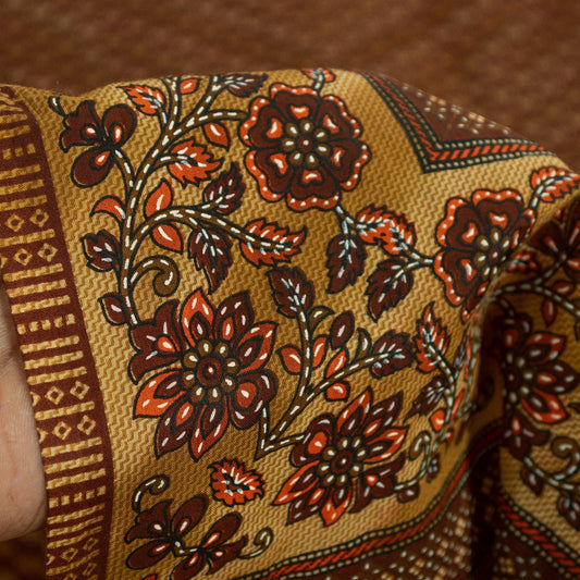 Sanskriti Vintage Sarees Brown Pure Cotton Floral Printed 5+yd Sari Craft Fabric