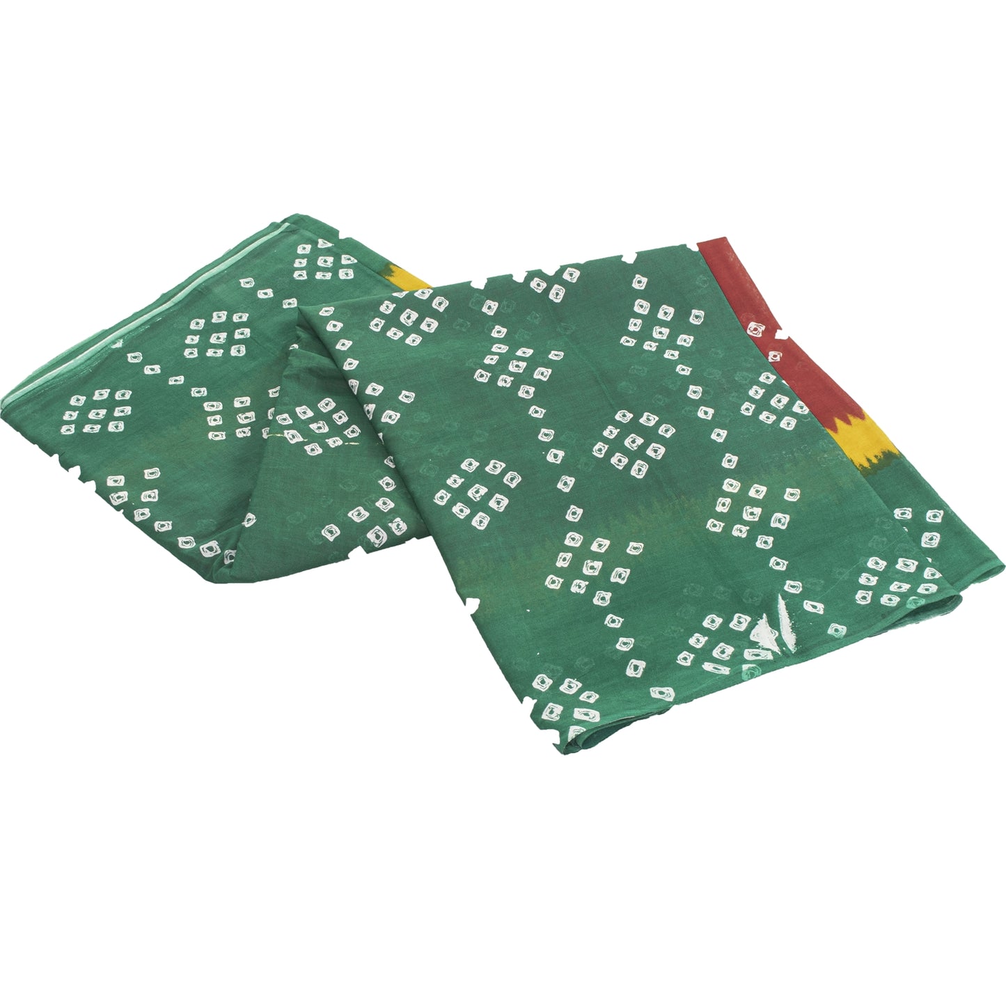 Sanskriti Vintage Sarees Red 100%Pure Cotton Bandhani Geometric 5+yd Gujrat Sari