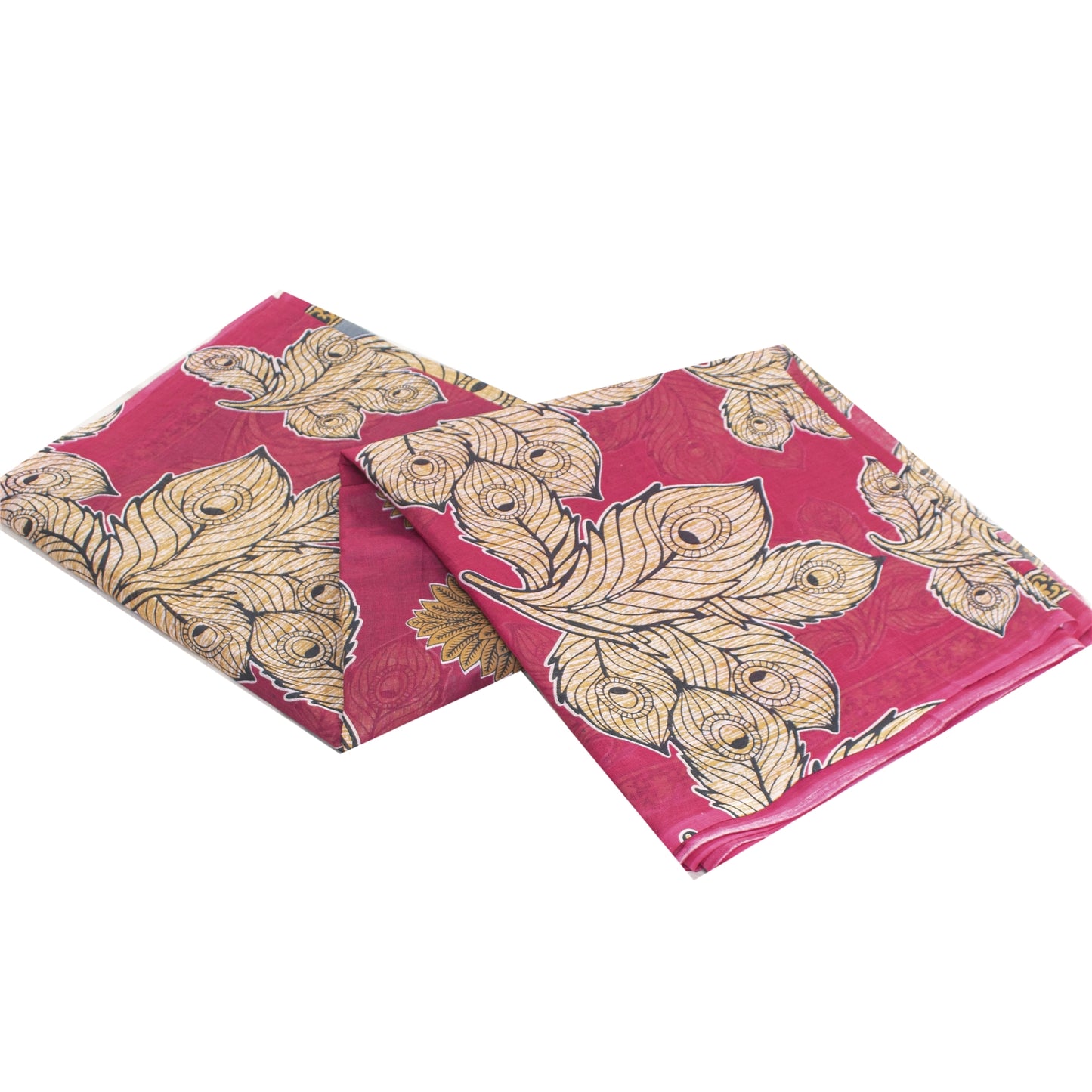 Sanskriti Vintage Sarees Blue & Red Pure Cotton Peacock Feather Print 5+yd Sari