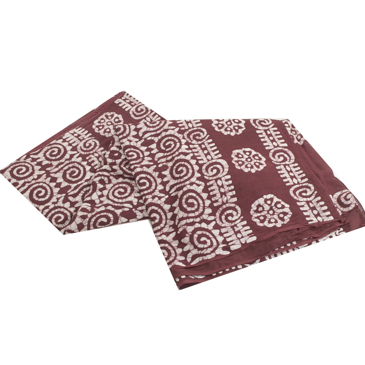 Sanskriti Vintage Sarees Maroon Pure Cotton Batik 7 YD Indian Traditional Sari