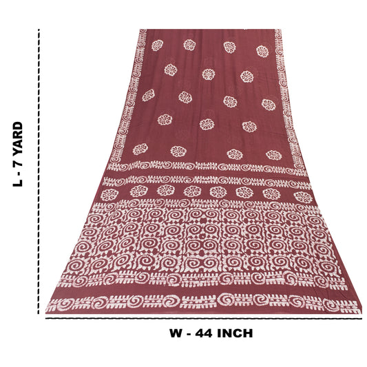 Sanskriti Vintage Sarees Maroon Pure Cotton Batik 7 YD Indian Traditional Sari