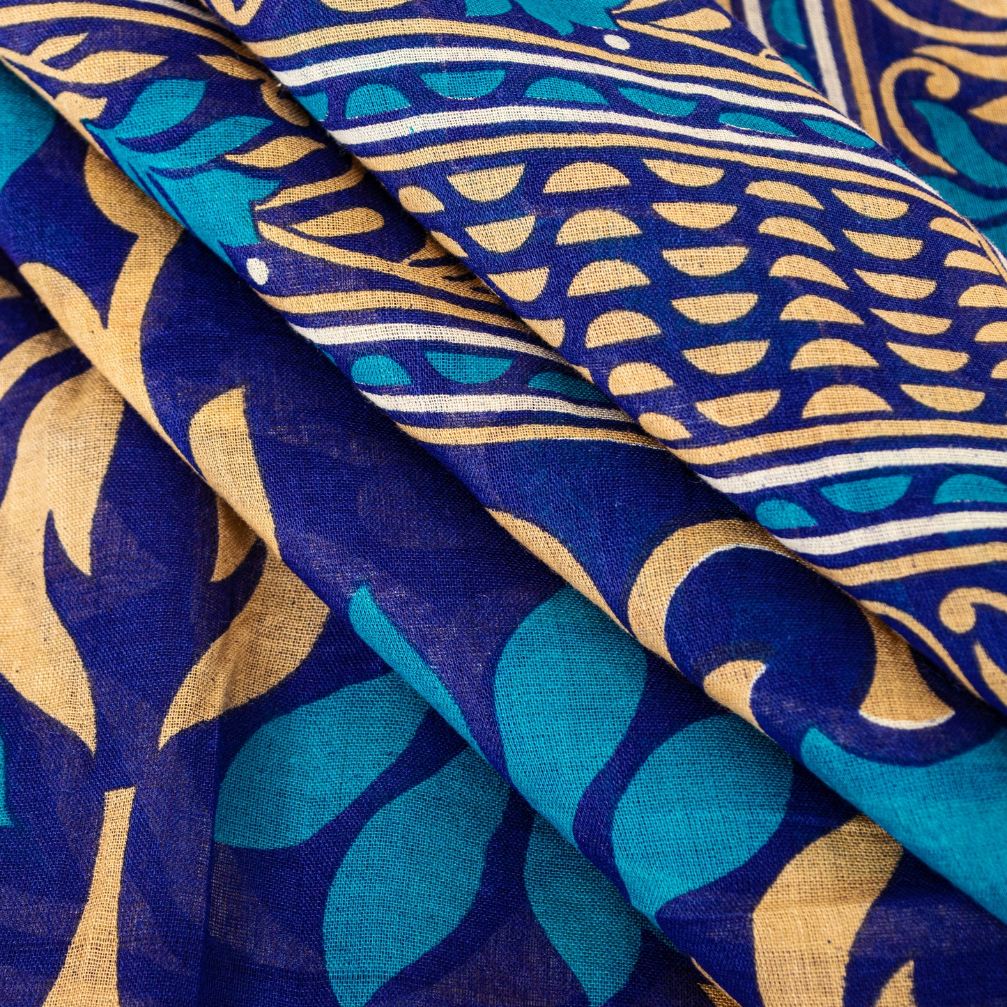 Sanskriti Vintage Sarees Blue Pure Cotton Floral Print Sustainable Fabric Sari