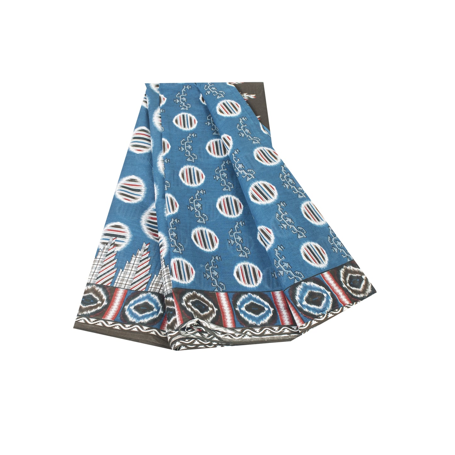 Sanskriti Vintage Sarees Blue Pure Cotton Geometric Print 5+yd Quilting Crafts