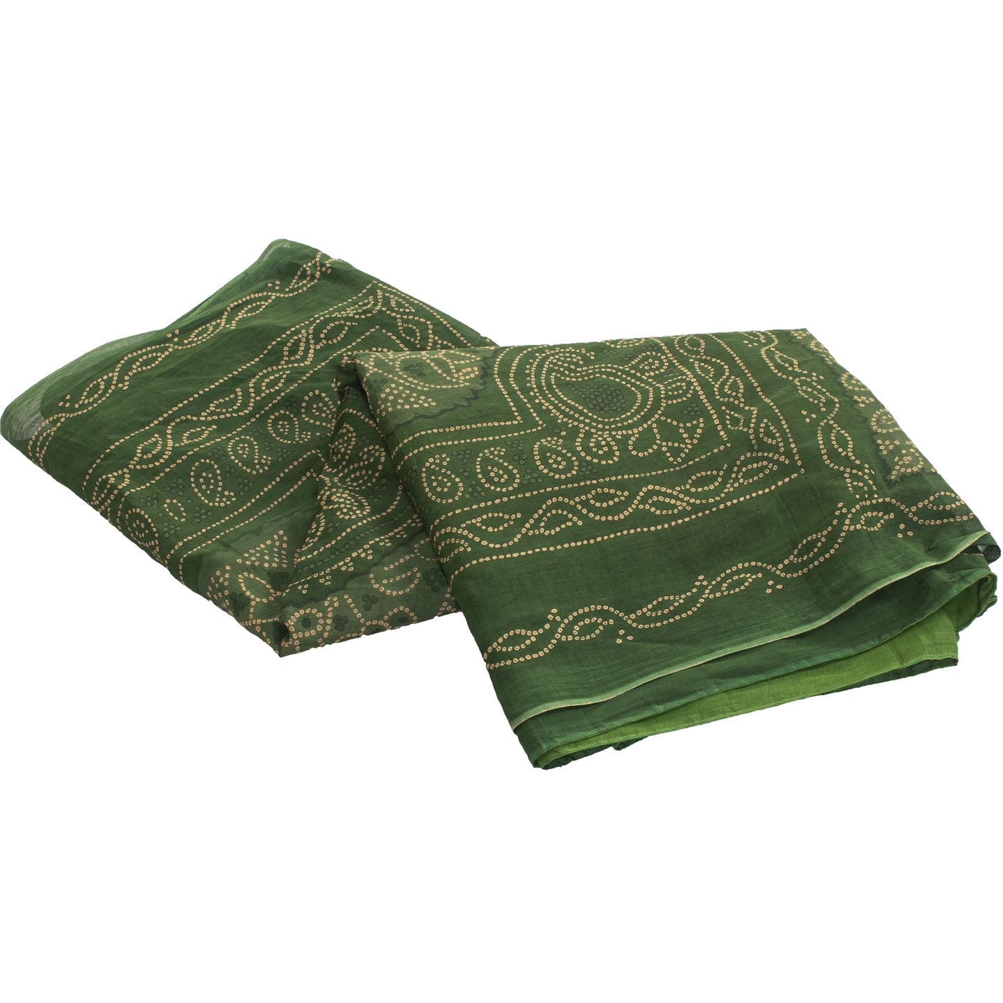 Sanskriti Vintage Sarees Green Pure Cotton Bandhani Print Sari 5+yd Craft Fabric