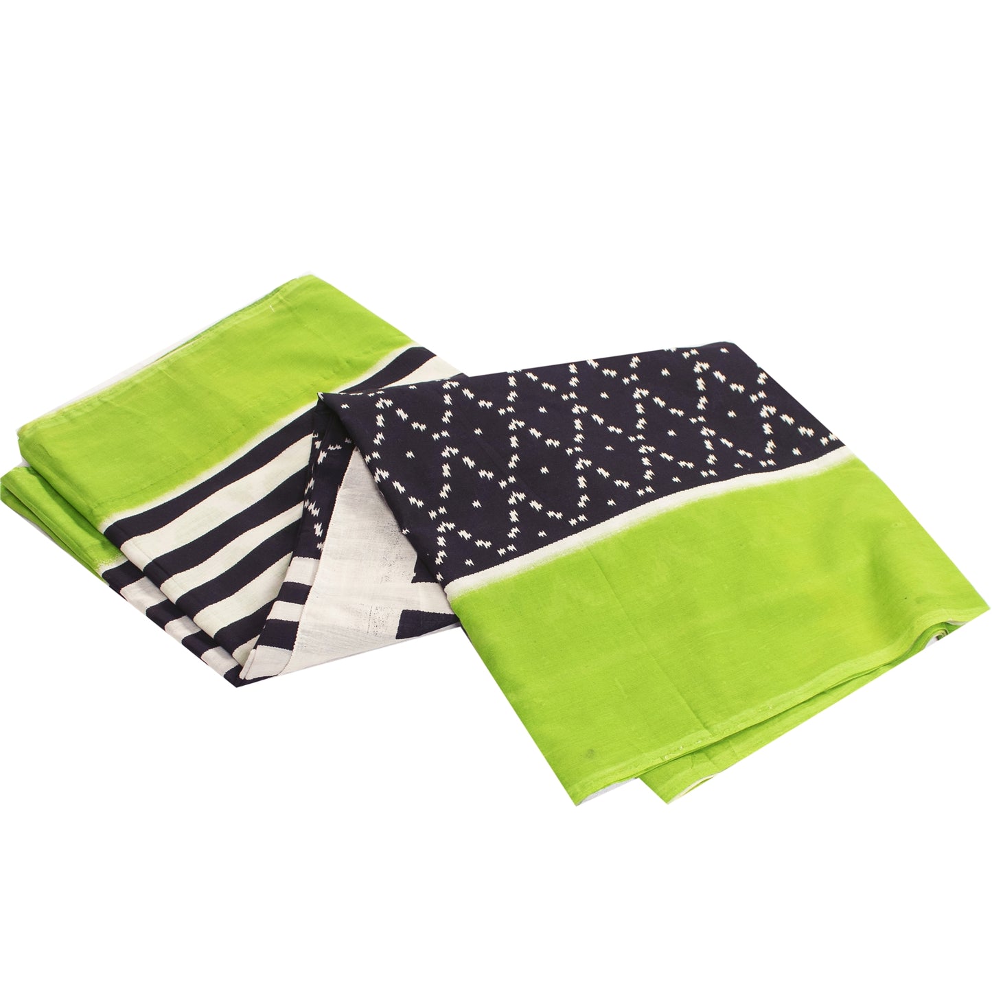 Sanskriti Vintage Sarees Black & Green Pure Cotton Print Sari 6+yd Craft Fabric