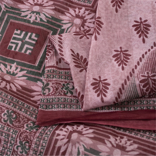 Sanskriti Vintage Sarees Indian Pink Pure Cotton Printed Sari 5+yd Craft Fabric
