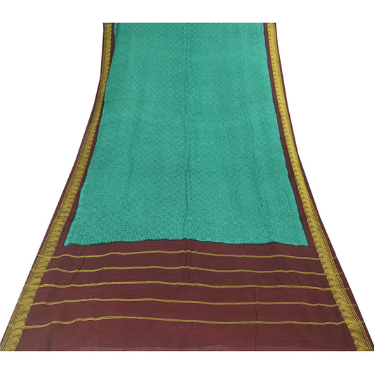 Sanskriti Vintage Sarees Green Pure Cotton Printed & Zari Woven 5+ydCraft Fabric