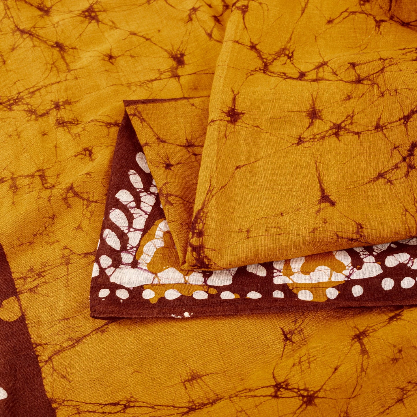 Sanskriti Vintage Sarees Saffron & Brown Pure Cotton Batik Work 5+YD Craft Sari