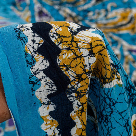 Sanskriti Vintage Sarees Blue Floral Batik Print Pure Cotton 5+YD Heritage Sari