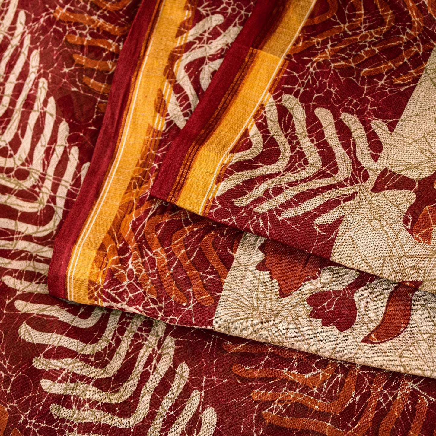 Sanskriti Vintage Sarees Ivory Pure Cotton Floral Block Print 5+YD Textile Sari