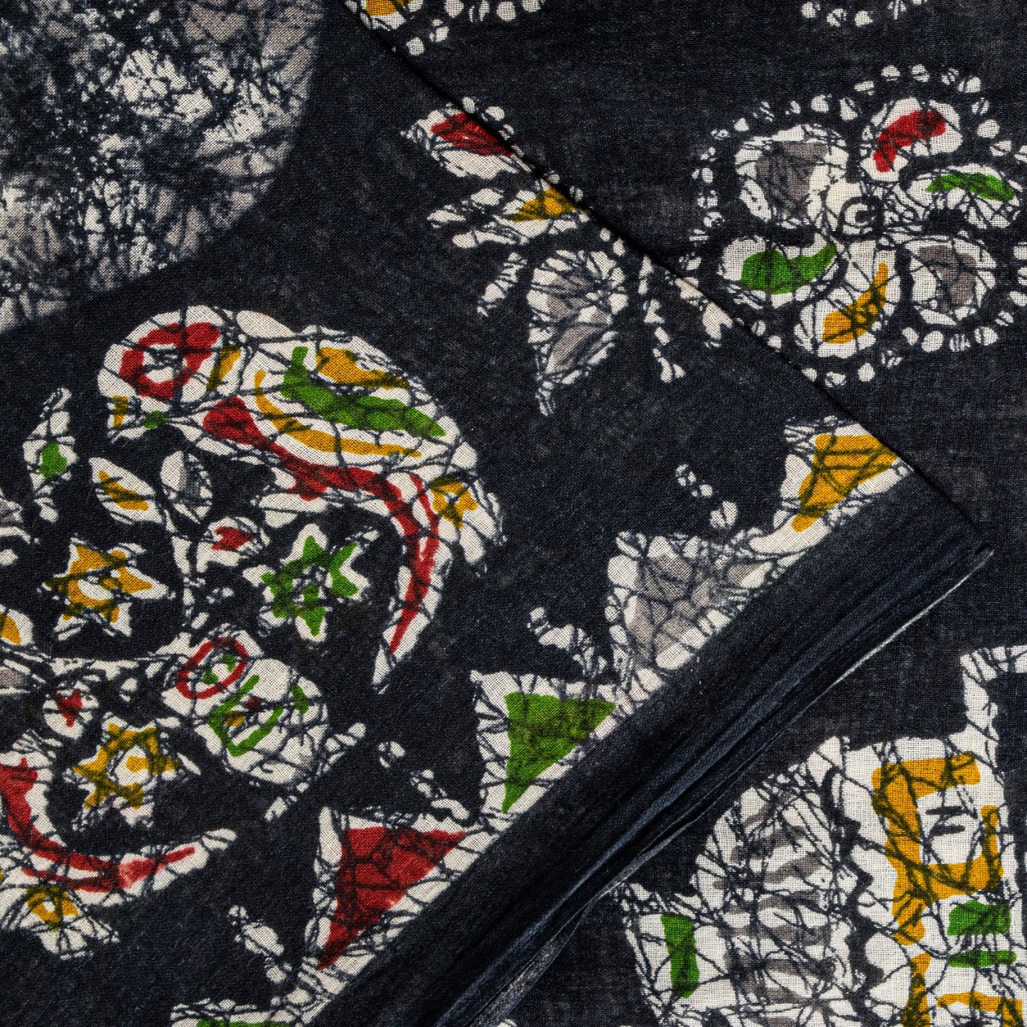 Sanskriti Vintage Soft Black Pure Cotton Saree Batik Abstract Printed Sari 5+YD