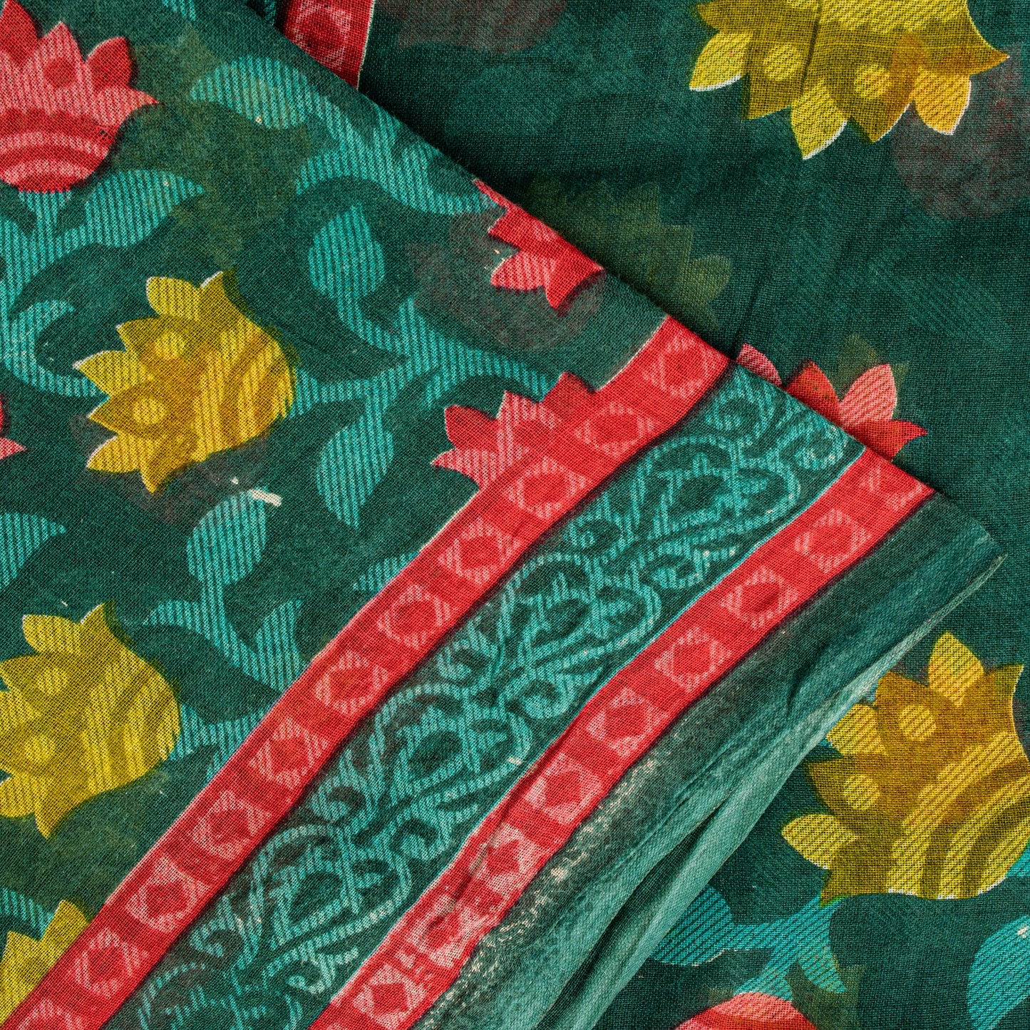 Sanskriti Vintage Green Pure Cotton Saree Folk Inspired Modern Textile Sari 5+YD
