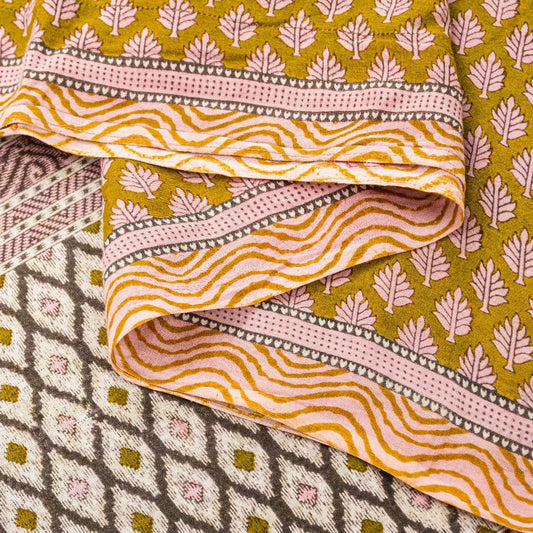 Sanskriti Vintage Green & White Pure Cotton Sarees Fabric 5+YD Ikat Printed Sari