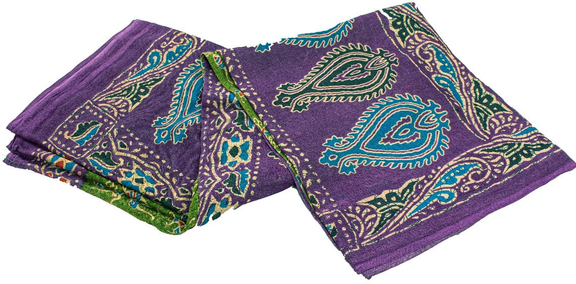 Sanskriti Vintage Saree Green-Purple Pure Cotton Tribal Print Sari 5+YD Fabric