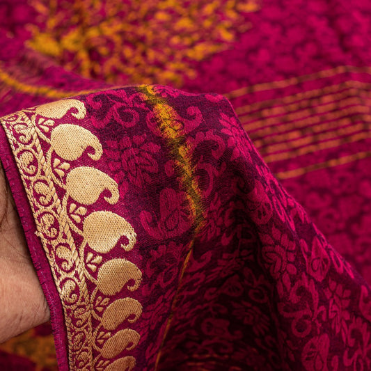 Sanskriti Vintage Sarees Home Decor Hot-Pink Pure Cotton Tree Printed 5+YD Sari