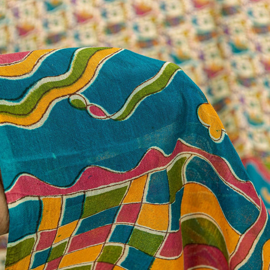 Sanskriti Vintage Sarees Ivory Pure Cotton Women Print 5+YD Craft Supplies Sari