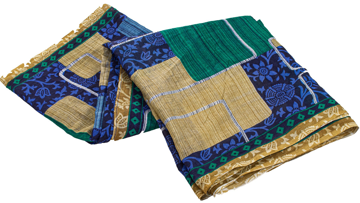 Sanskriti Vintage Sarees Blue 100%Pure Cotton Floral Print 5+YD Sustainable Sari