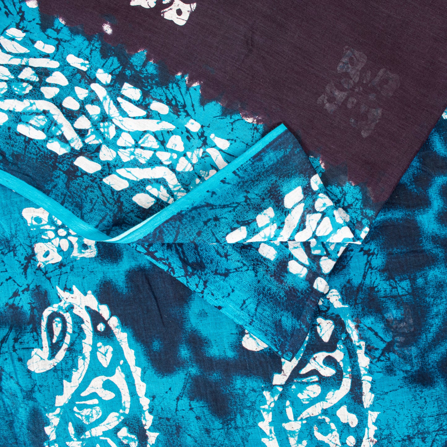 Sanskriti Vintage Sarees Blue & Brown Pure Cotton Paisley Batik Work 5+YD Sari