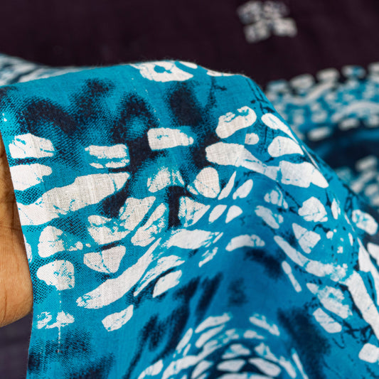 Sanskriti Vintage Sarees Blue & Brown Pure Cotton Paisley Batik Work 5+YD Sari