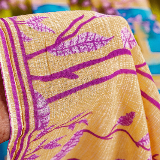 Sanskriti Vintage Sarees Multicolor Pure Cotton Geometric Stem Print 5+YD Sari