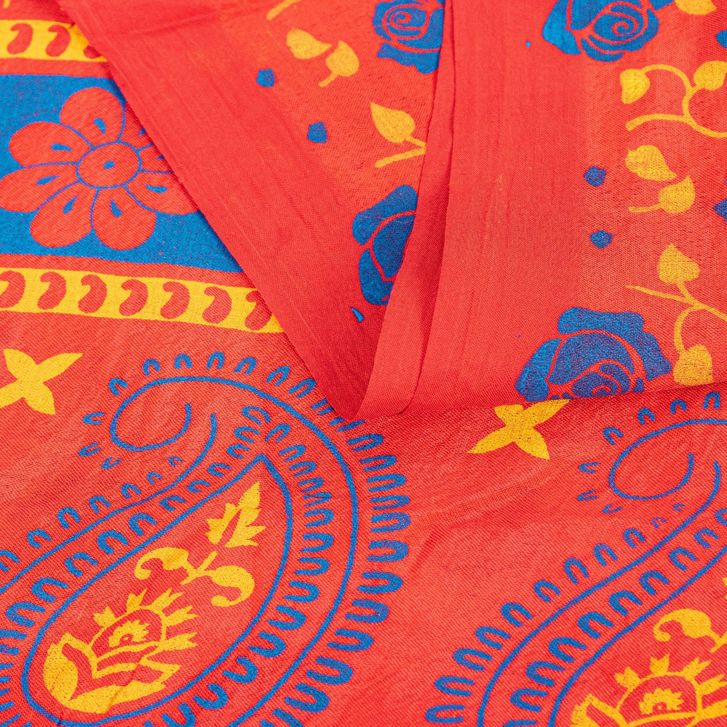 Sanskriti Vintage Sarees Red Pure Cotton Floral Print 5+YD Sustainable CraftSari