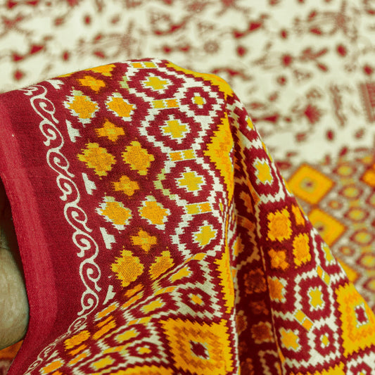 Sanskriti Vintage Sarees Cream Warli Art Pure Cotton Geometric Print 5+YD Sari