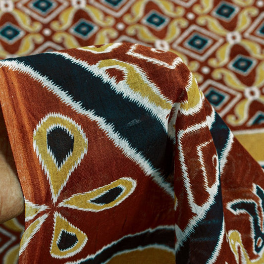 Sanskriti Vintage Sarees Brown Craft Pure Cotton Floral Peacock Print 5+YD Sari