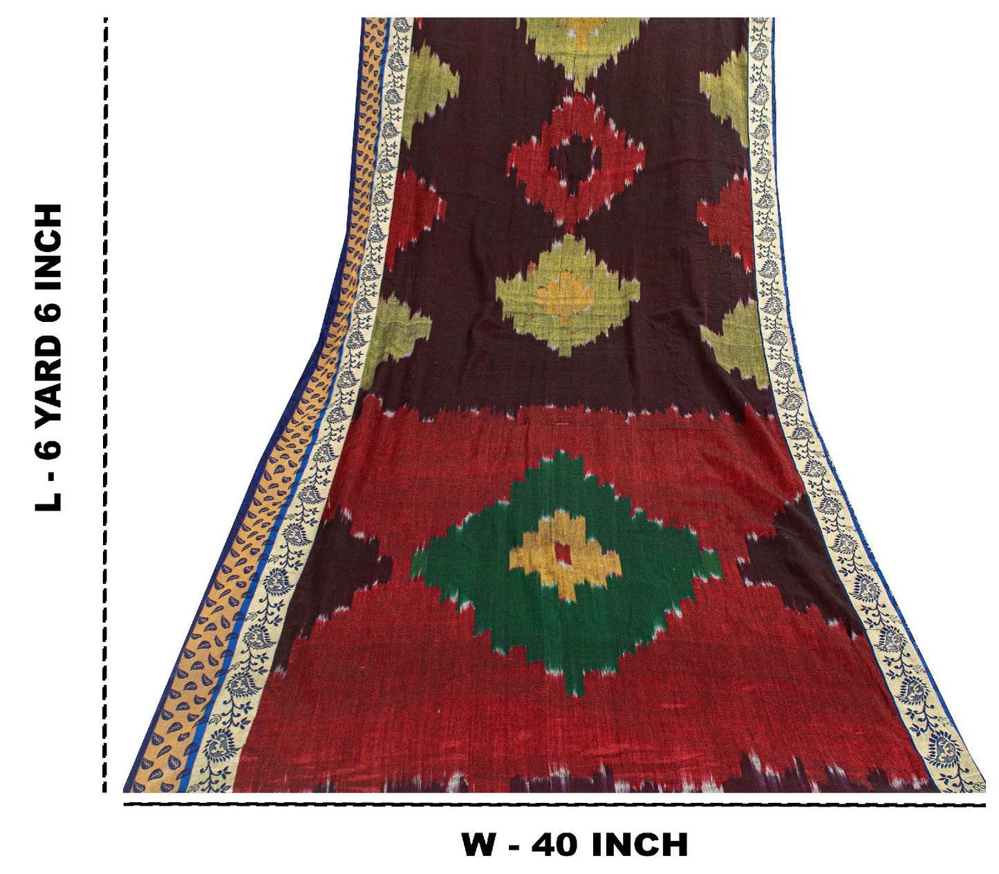 Sanskriti Vintage Brown Red Pure Cotton Ikat Saree Handwoven Geometric 5+YD Sari