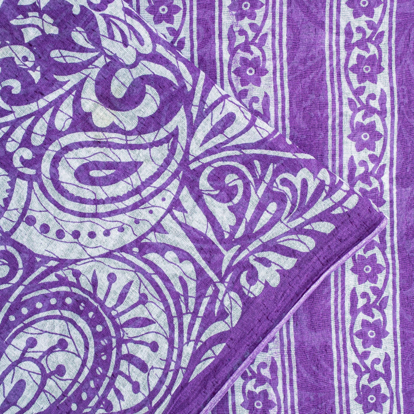 Sanskriti Vintage Saree Purple 100% Pure Cotton 5+Yd Saree Kalamkari Paisely Printed Indian Craft Sari For Crafting, Upcycling, Wearing