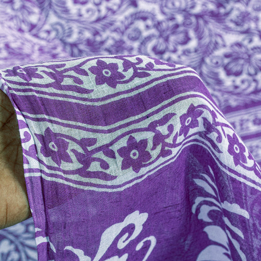 Sanskriti Vintage Saree Purple Pure Cotton Kalamkari Floral Print 5+Y Sari FabrIc Craft
