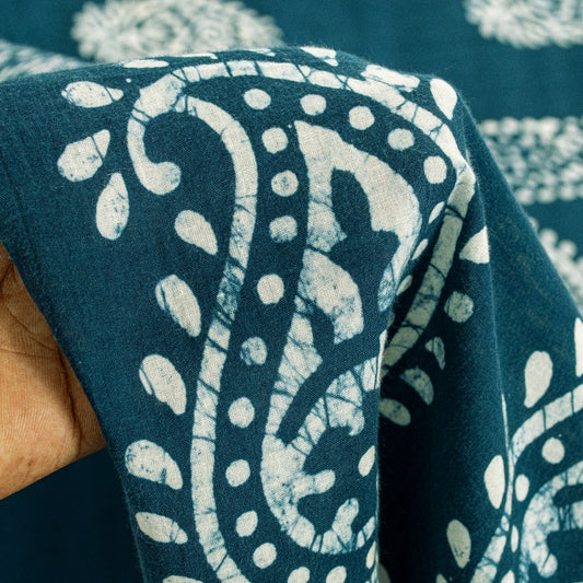 Sanskriti Vintage Sarees Blue Batik Work Paisley Pure Cotton 5+YD Heritage Sari