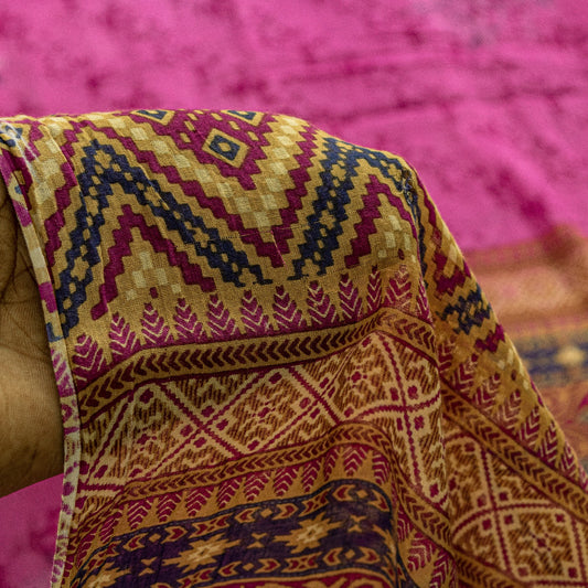 Sanskriti Vintage Saree Dark Pink 100% Pure Cotton 5.5+Yd Saree Geometric Floral Printed Sari Boho Quilting Material For DIY Projects