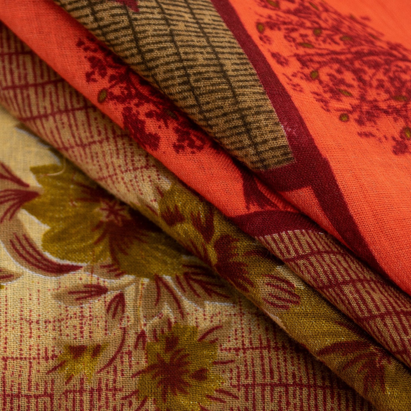 Sanskriti Vintage Sarees Brown Pure Cotton Floral Print 5+YD Sari Sustainable