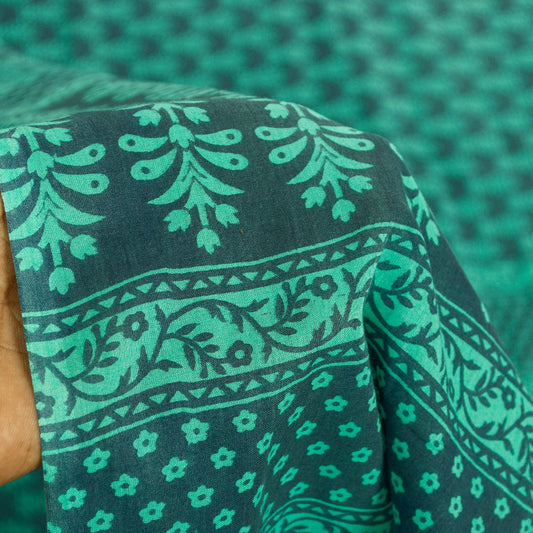 Sanskriti Vintage Sarees Blue Pure Cotton Hand Block Print Floral India5+YD Sari