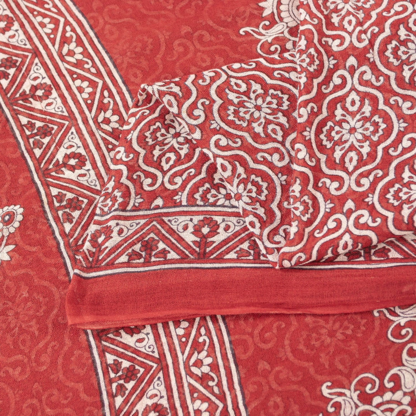 Sanskriti Vintage Sarees Red 100%Pure Cotton Floral Print 5+YD Sari For Crafters